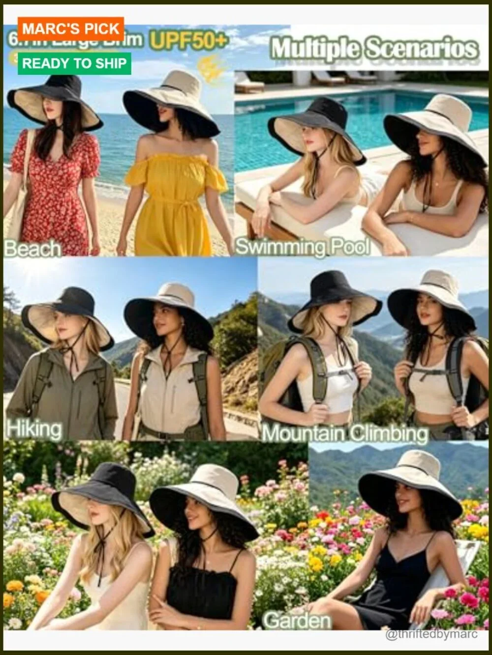 Extra Wide-Brim Sun Hat UPF50+ Reversible Wired Edge Packable Travel Beach